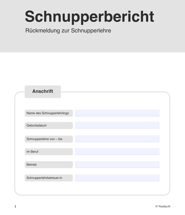 Schnupperbericht-Vorlage